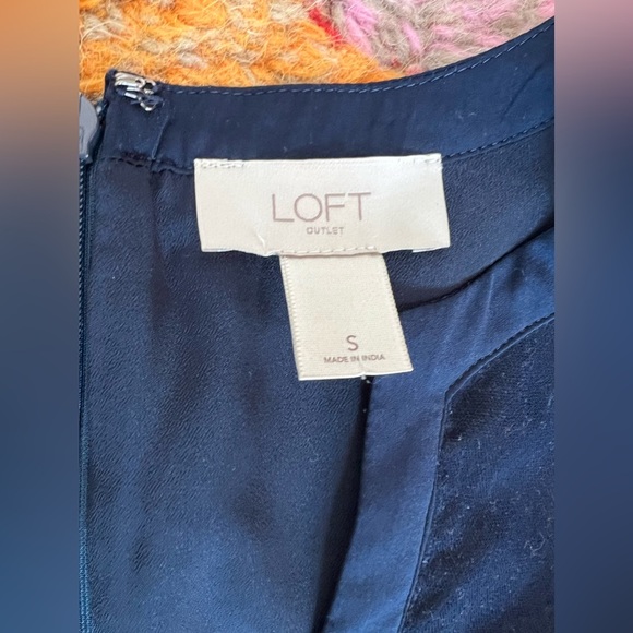 Loft Navy Blue Velvet Blocked Shift Mini Dress Short Sleeve Size Small - Picture 6 of 9
